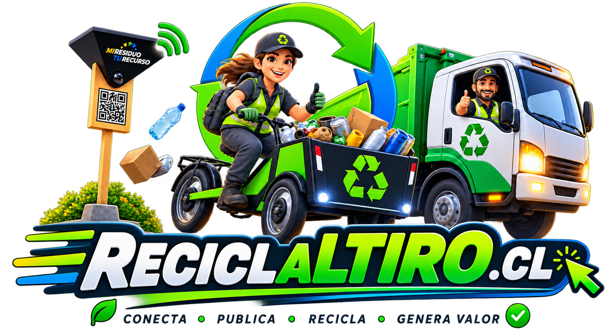 Recicla al Tiro: una tricicladora y un camión reciclador recogen materiales avisados por el letrero de Mi Residuo Tu Recurso